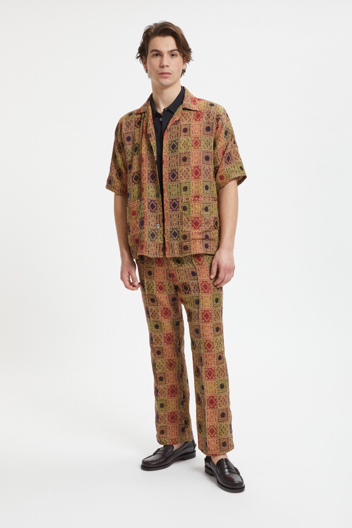 Cabana Shirt Poly India Jacquard Rust/navy/green by Needles | Men