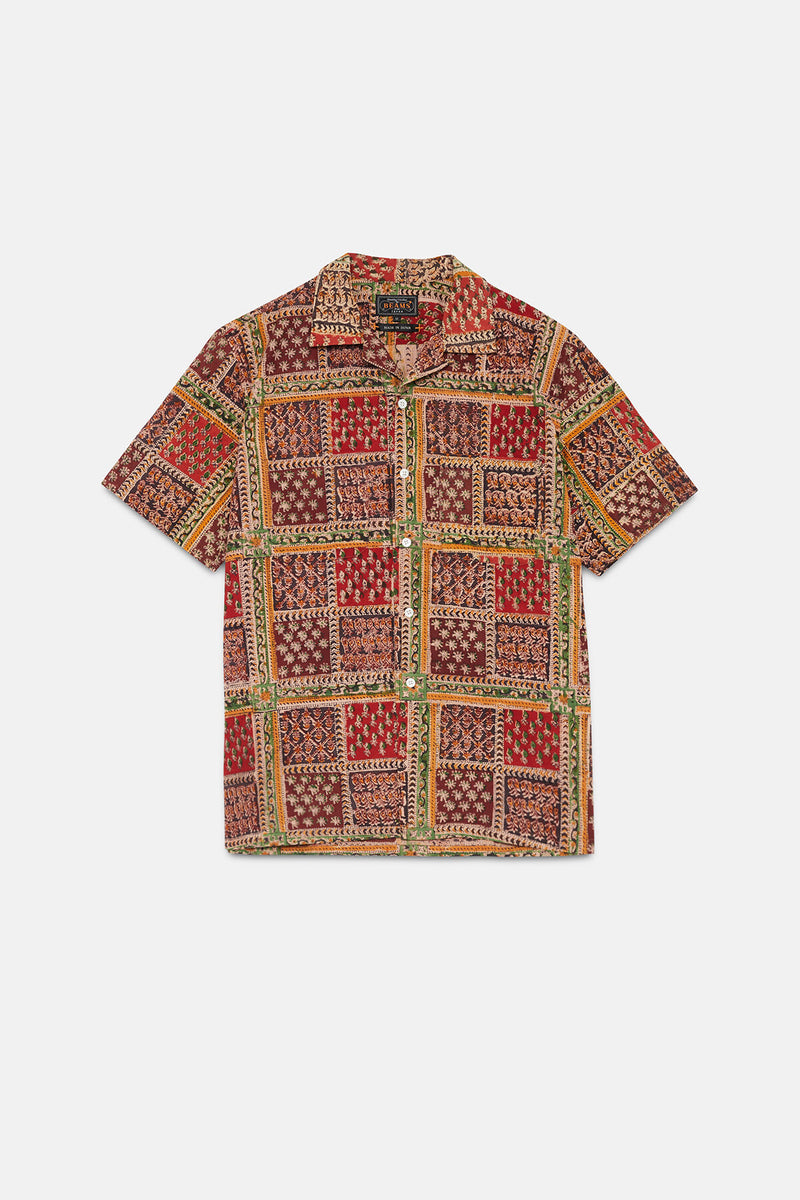 Open Collar Block Print Shirt