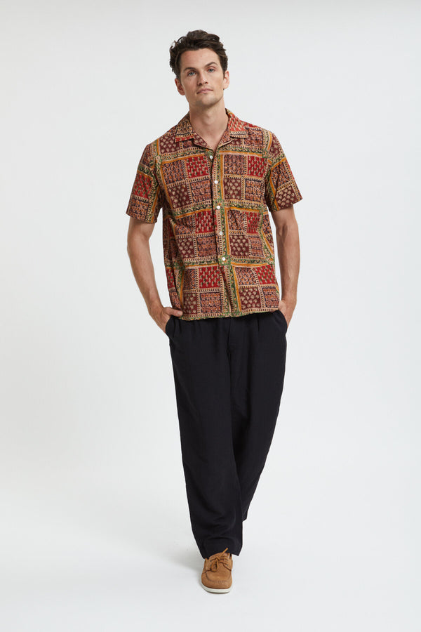 Open Collar Block Print Shirt