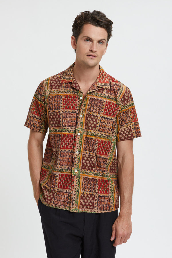 Open Collar Block Print Shirt