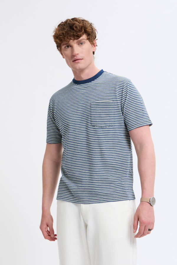 POCKET SHADE M ND ver. RETRO STRIPE 新品 Pocket Tee Indigo Stripe Off white by Beamsplus | Men | WP Store