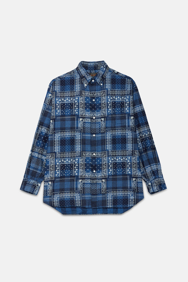 Giacca in Pile Indigo Plaid Discharge