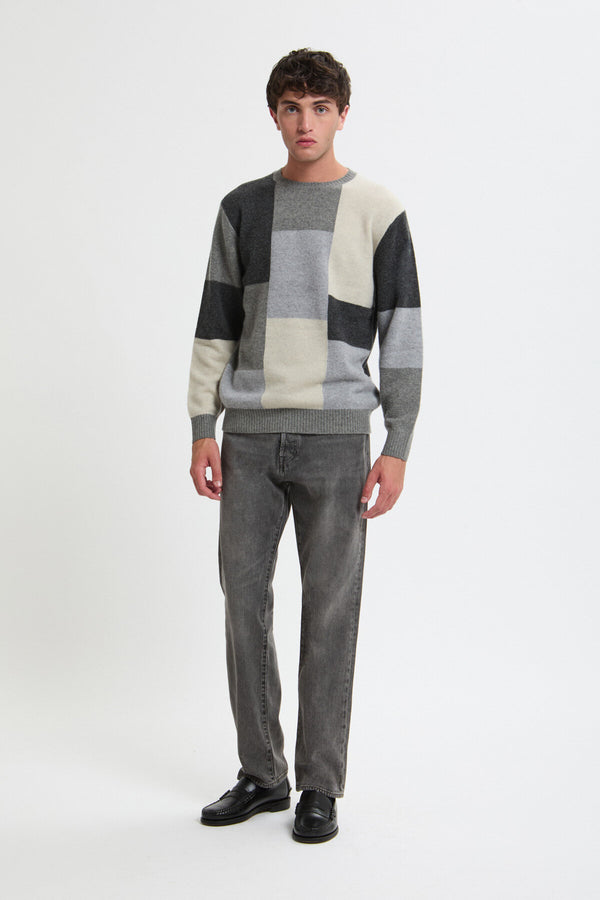 Intarsia Black Pattern Crew Sweater