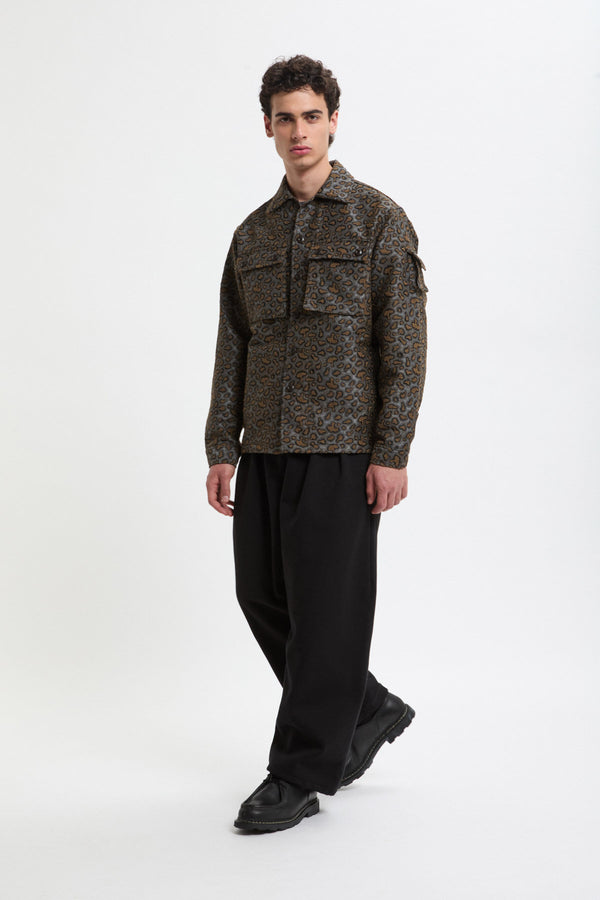 Military Shirt Jacket Camo Jacquard