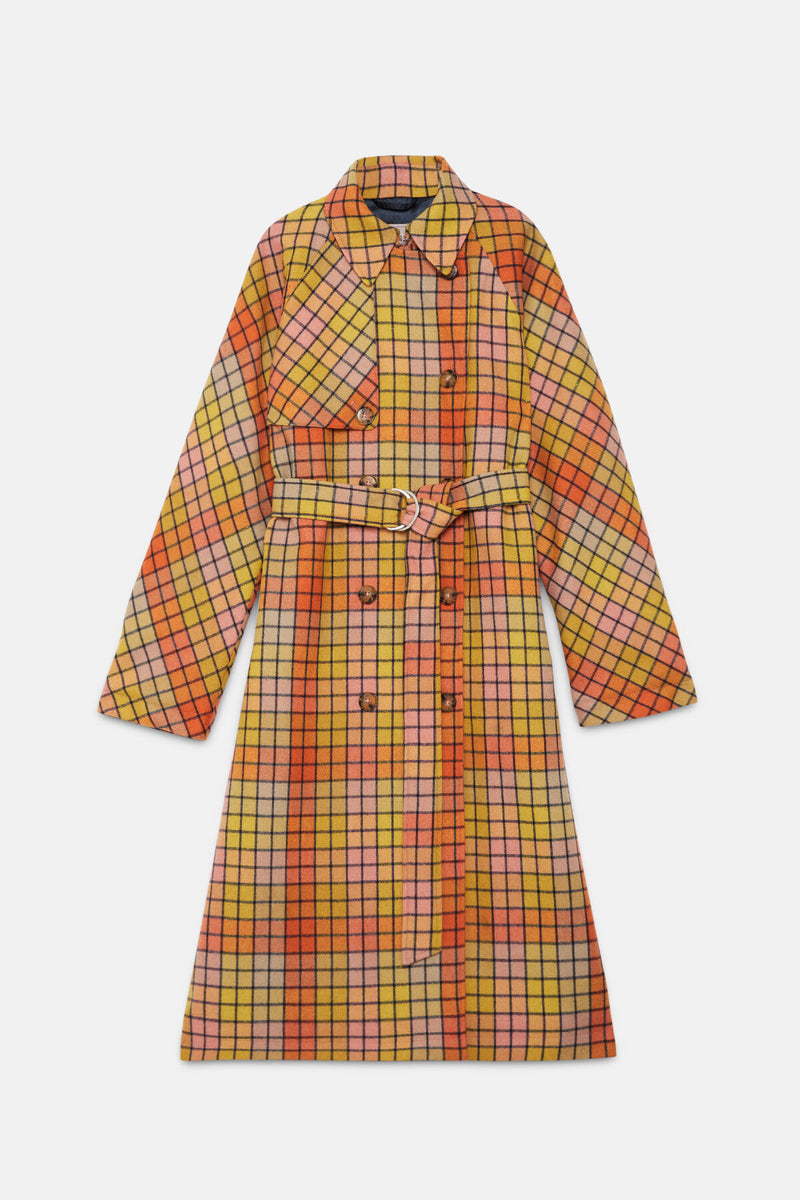 Women's Check Wool Trench