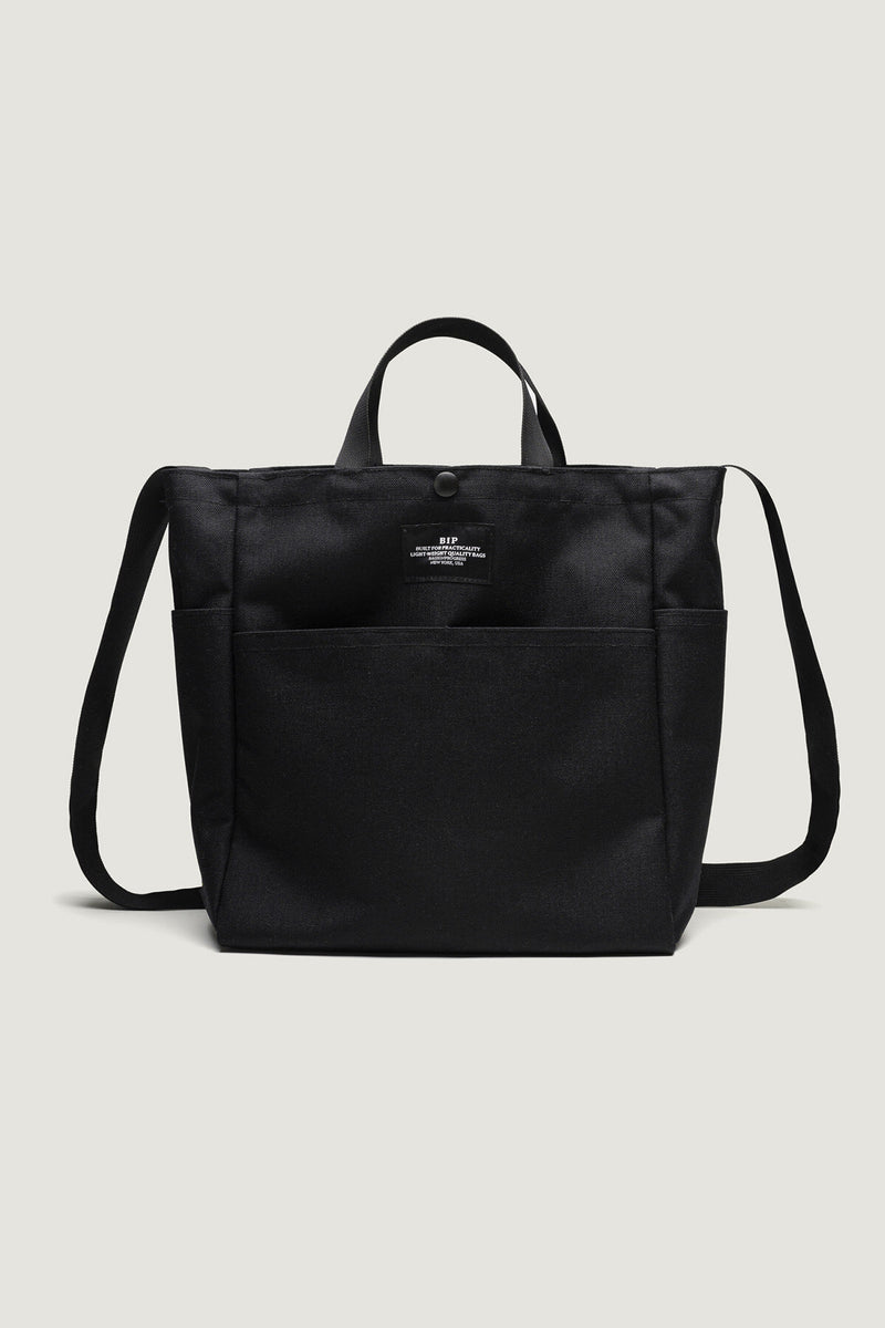 Borsa Media Multi-Tasche in Canvas di Nylon Nero