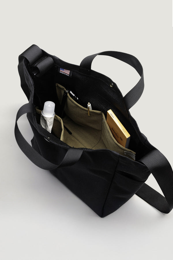 Borsa Media Multi-Tasche in Canvas di Nylon Nero