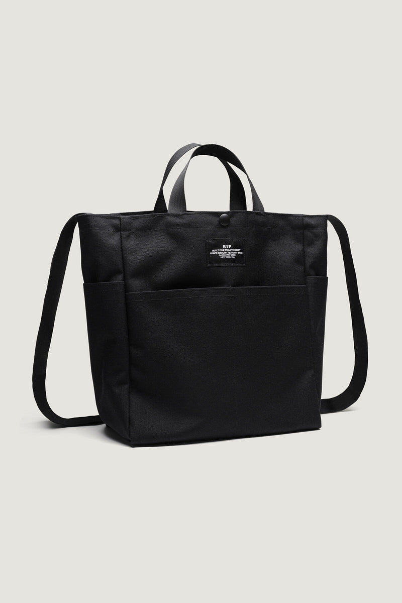 Borsa Media Multi-Tasche in Canvas di Nylon Nero