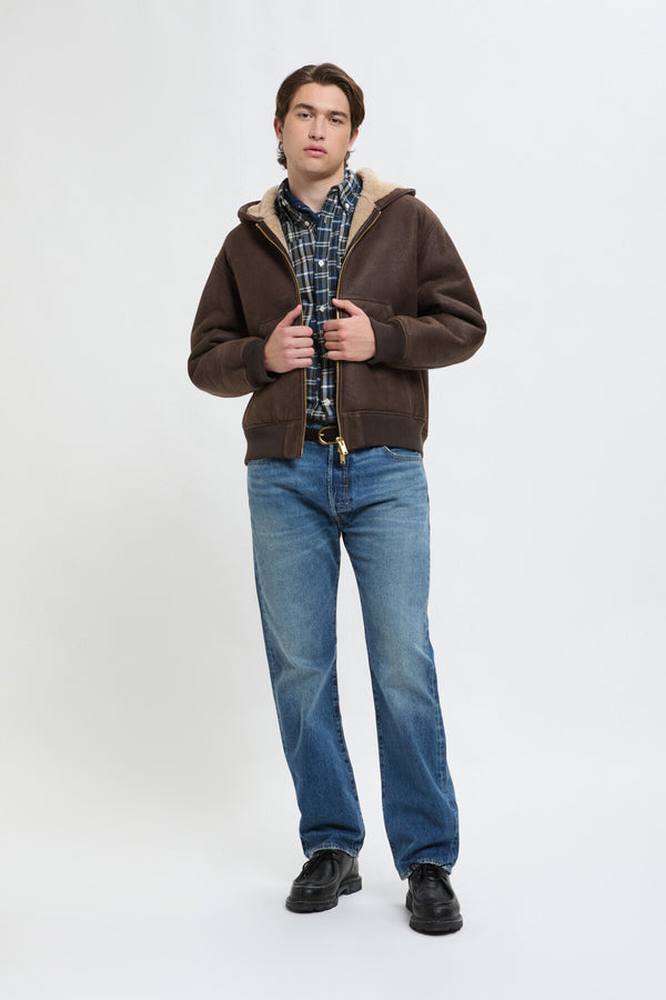 Felpa con cappuccio in shearling