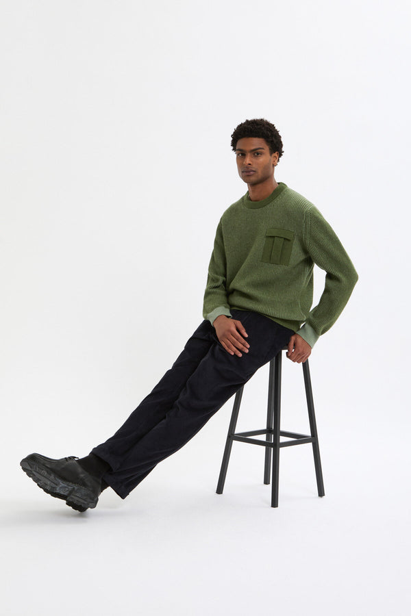 CREWNECK POCKET CONTRAST RIB JUMPER