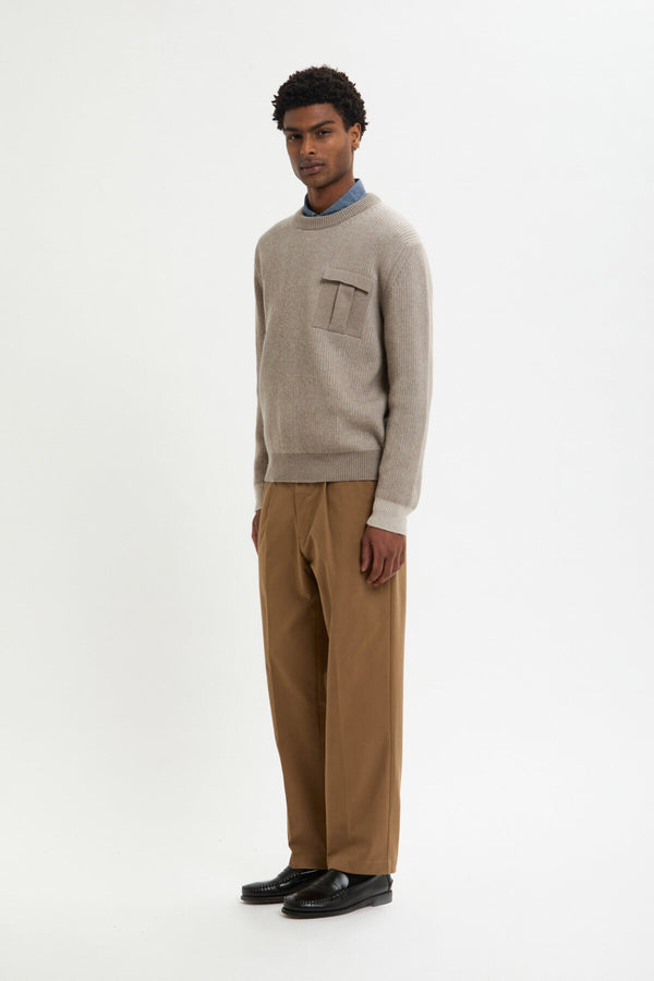 CREWNECK POCKET CONTRAST RIB JUMPER