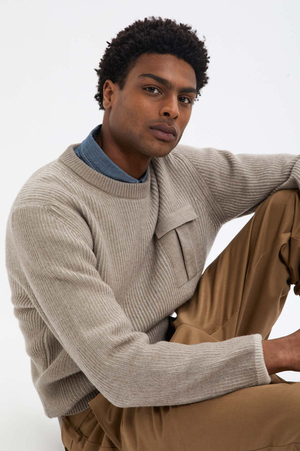 CREWNECK POCKET CONTRAST RIB JUMPER