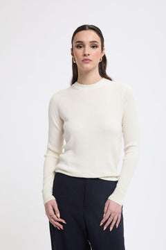 Silk Cashmere Crew Neck Rib Pullover