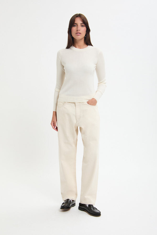 Maglione a coste a scollo rotondo