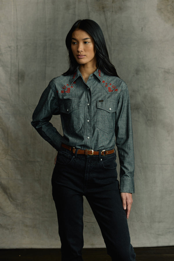 Camicia western ricamata da donna