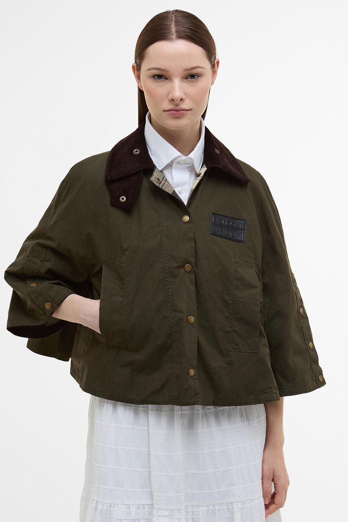 Barbour x ERDEM Reversible Clover Showerproof Trapeze Jacket Khaki