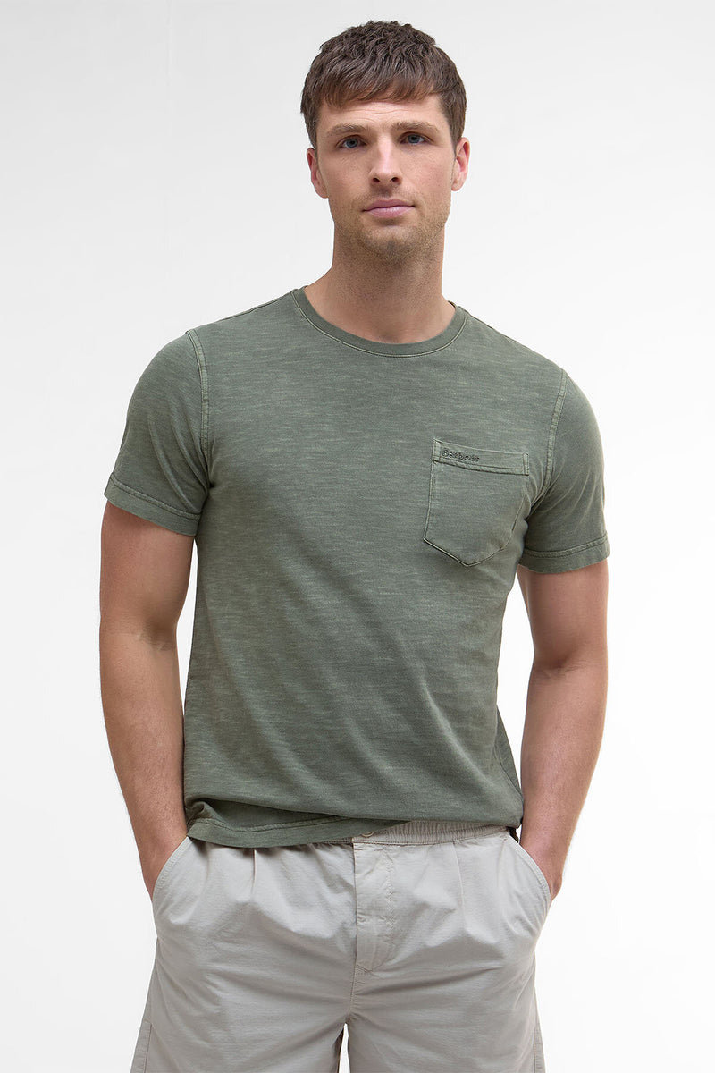 T-shirt con taschino tinta con pigmenti