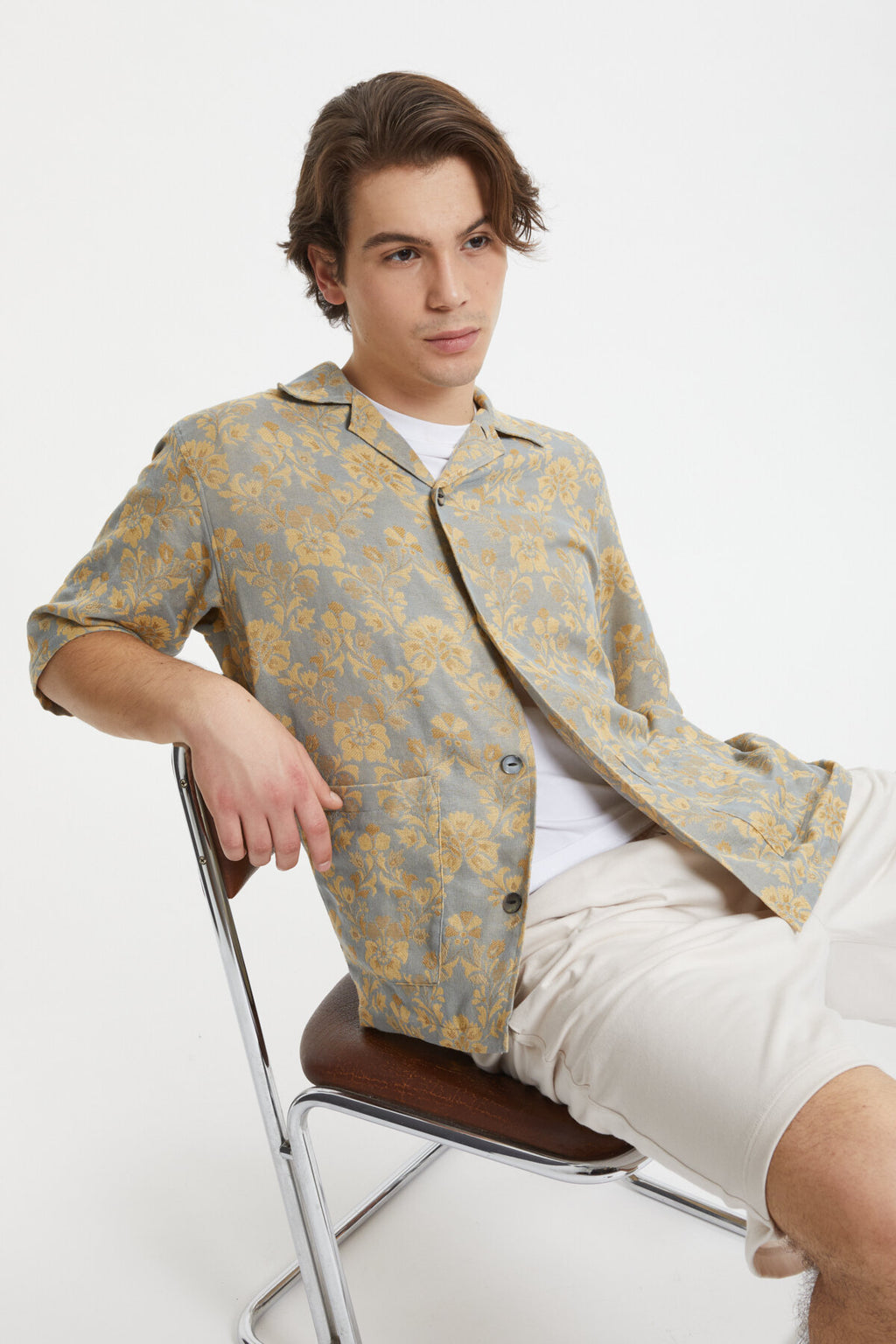 Cabana Shirt Poly India Jacquard Grey/beige by Needles | Men | WP