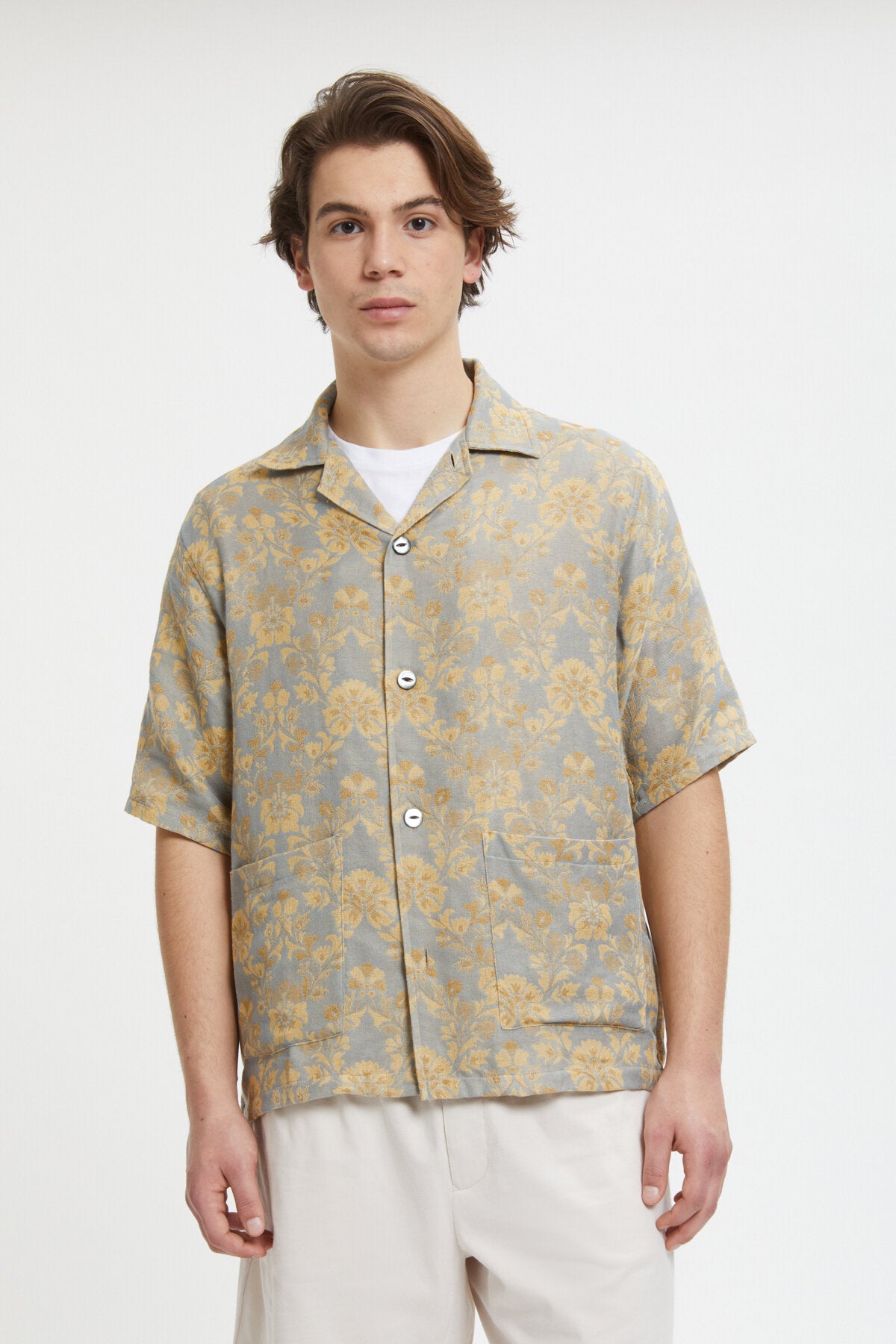 Cabana Shirt Poly India Jacquard Grey/beige by Needles | Men | WP