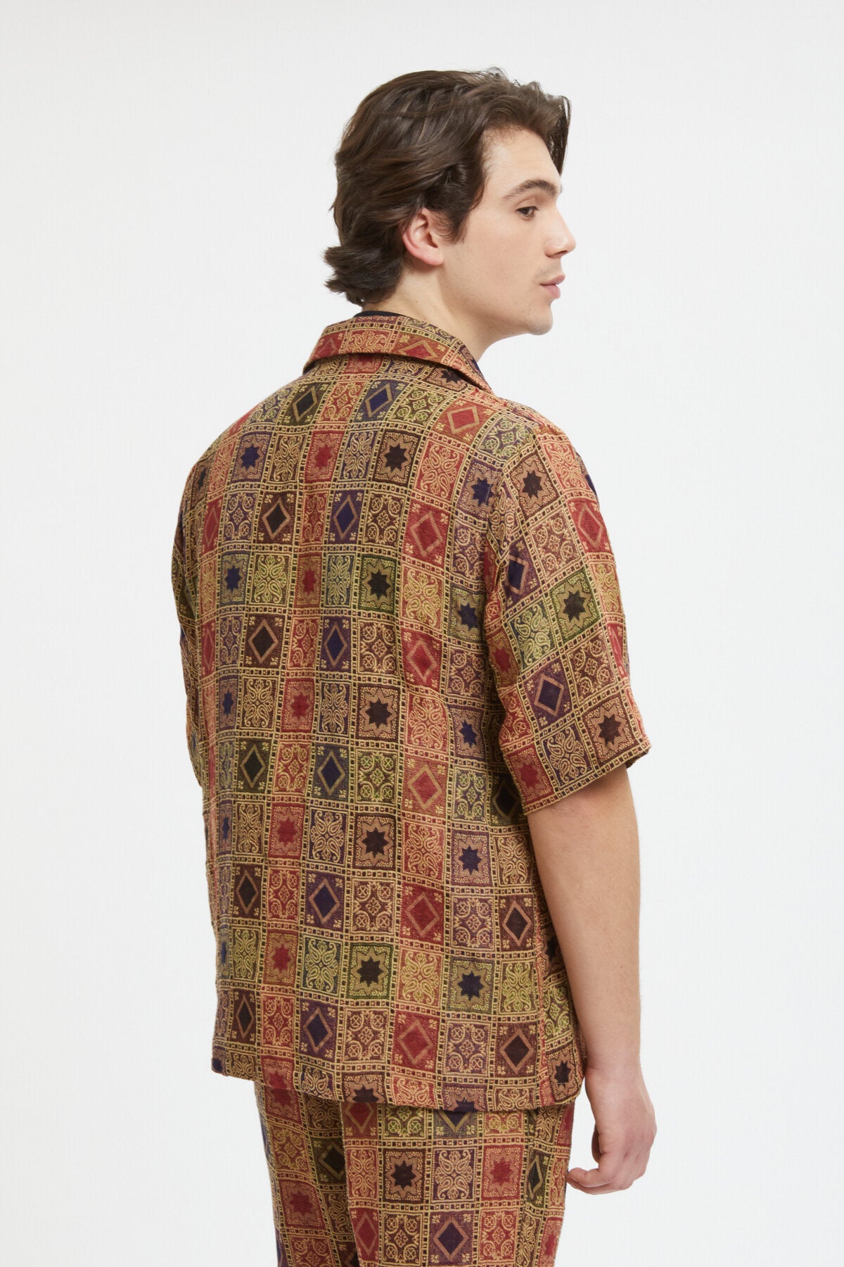Cabana Shirt Poly India Jacquard Rust/navy/green by Needles | Men