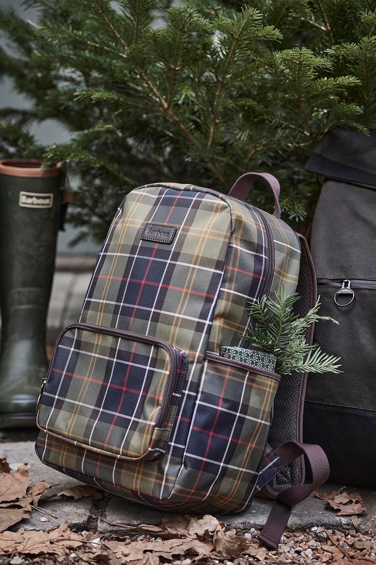 Barbour Milport Backpack in a Gray Winter Tartan Plaid Barbour Luggage Review at Michael Stewart Menswear featuring  main image 4