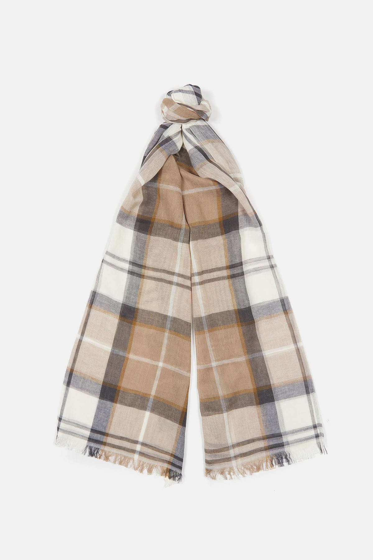 VIVIAN & VINCENT Sciarpa Triangolare Scialle Donna – Plaid Morbido In Acrilico Cashmere, Beige Tartan, Taglia Unica (140x140x240 Cm)