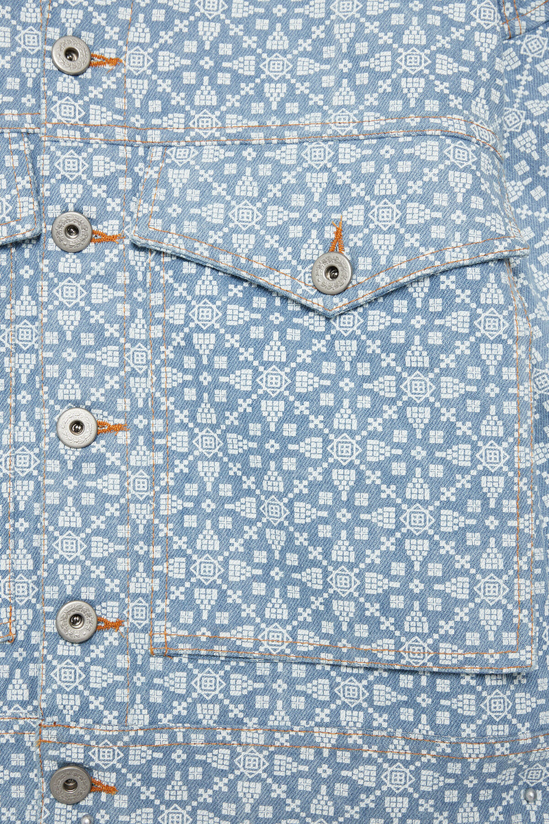 Giacca in Denim Chiaro Con Stampa