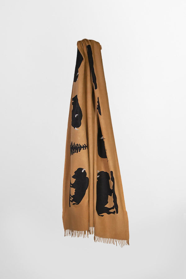 Coperta in lana ricamata Golden Buffalo