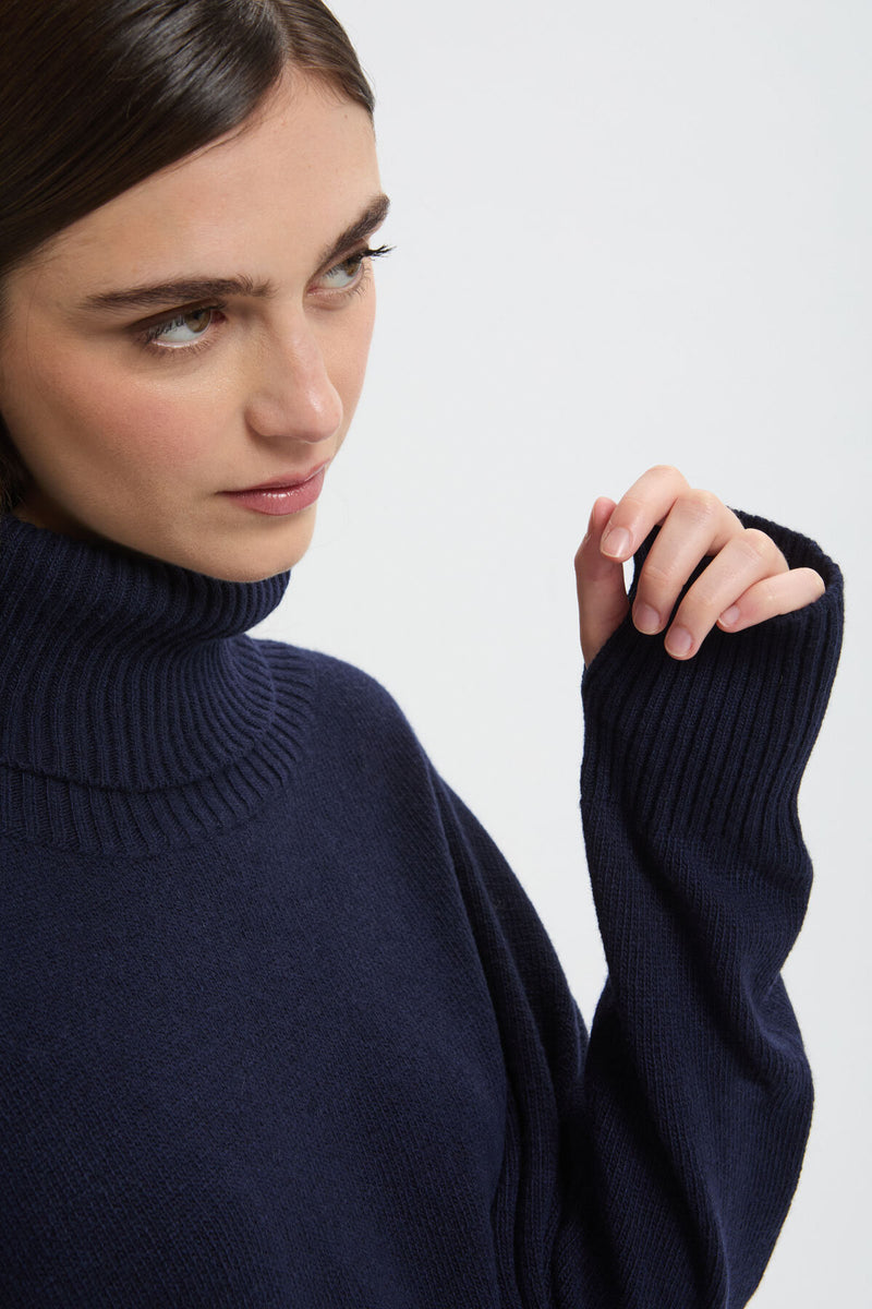 Ma'ry'ya maglia a collo alto in lana blu navy