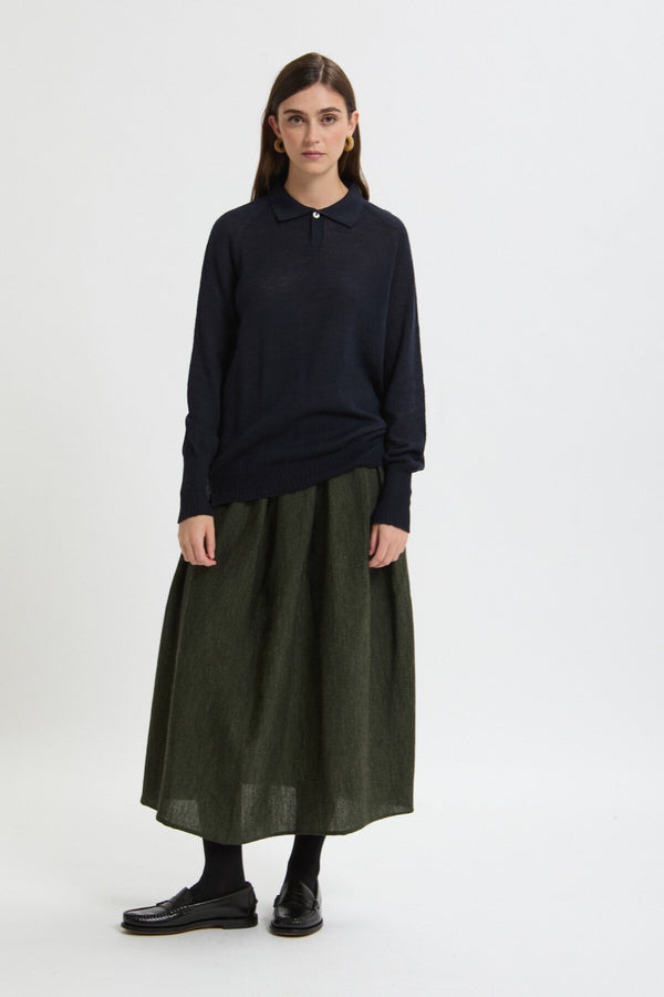 Long-sleeved wool polo shirt